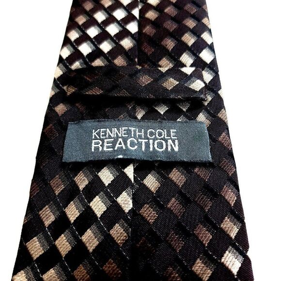 Kenneth Cole Reaction Brown Tan Woven Geometric Silk Tie - Picture 3 of 6